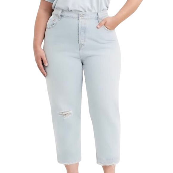 NWT Levi 501 Original Cropped Jeans Womens 26W Cut-off Hem High Rise Light Wash - Picture 1 of 16